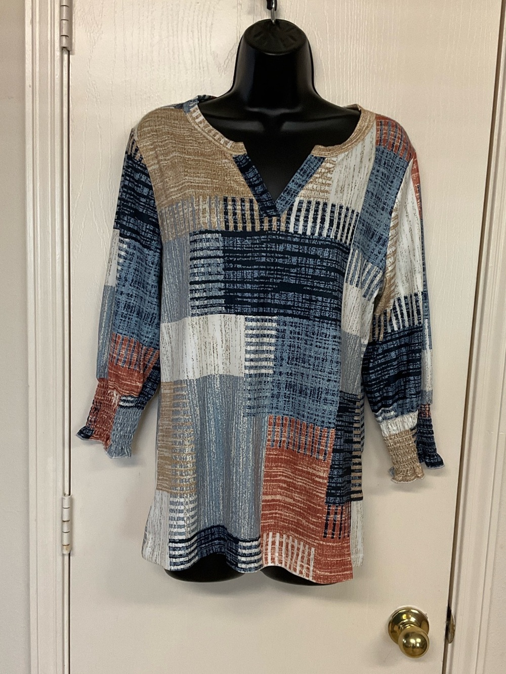 Patchwork Textured V-Neck Tunic - Multi Color